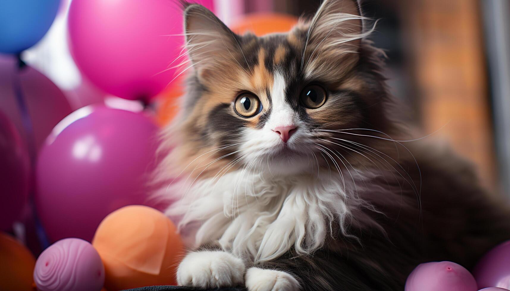 AI generated Cute kitten and playful puppy sitting, staring, and playing outdoors generated by AI photo