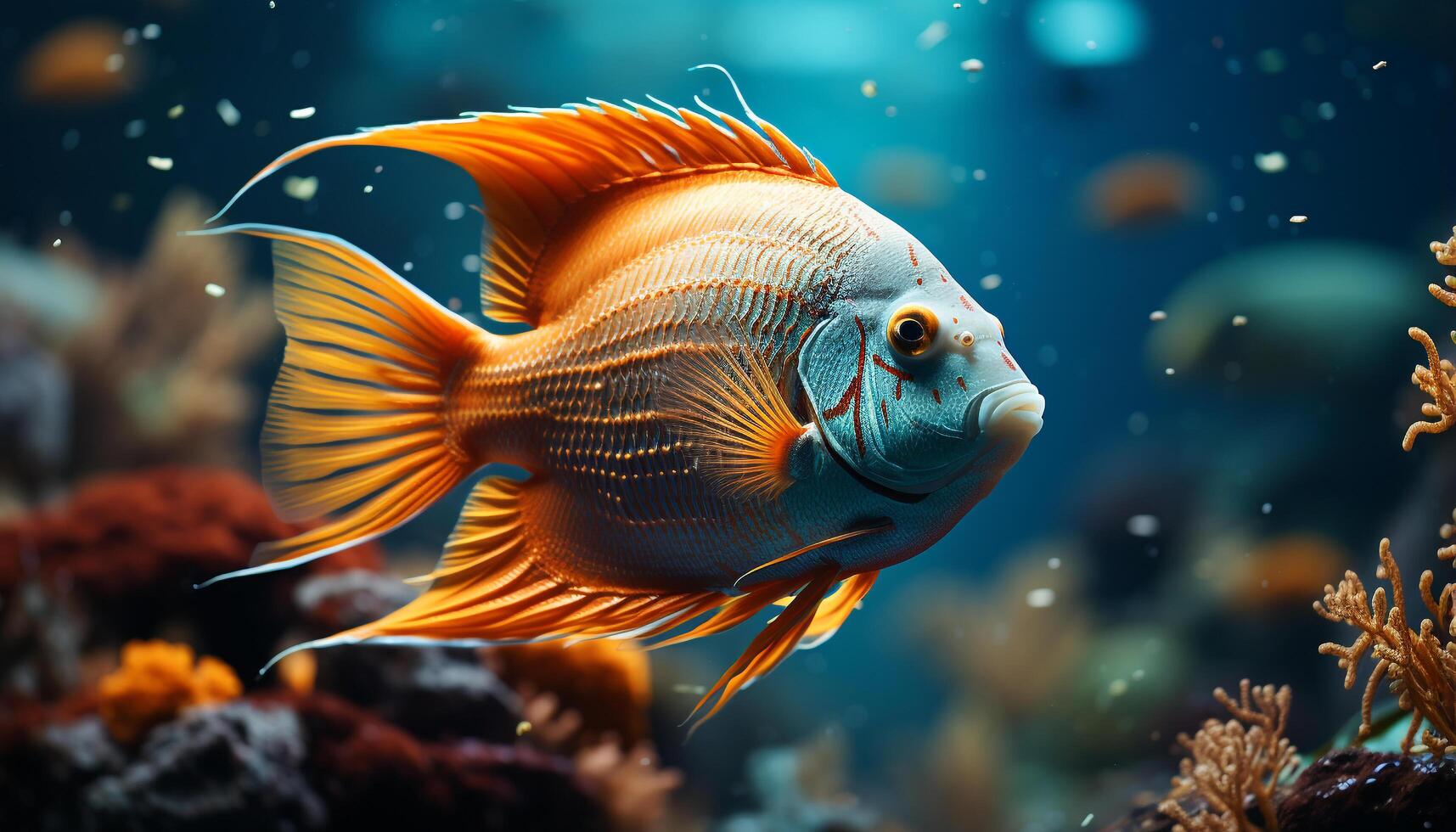 AI generated Vibrant colored fish swimming in beautiful underwater reef generated by AI photo