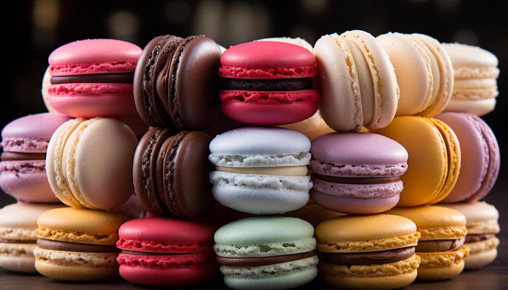 AI generated A colorful macaroon stack, a sweet French indulgence celebration generated by AI photo