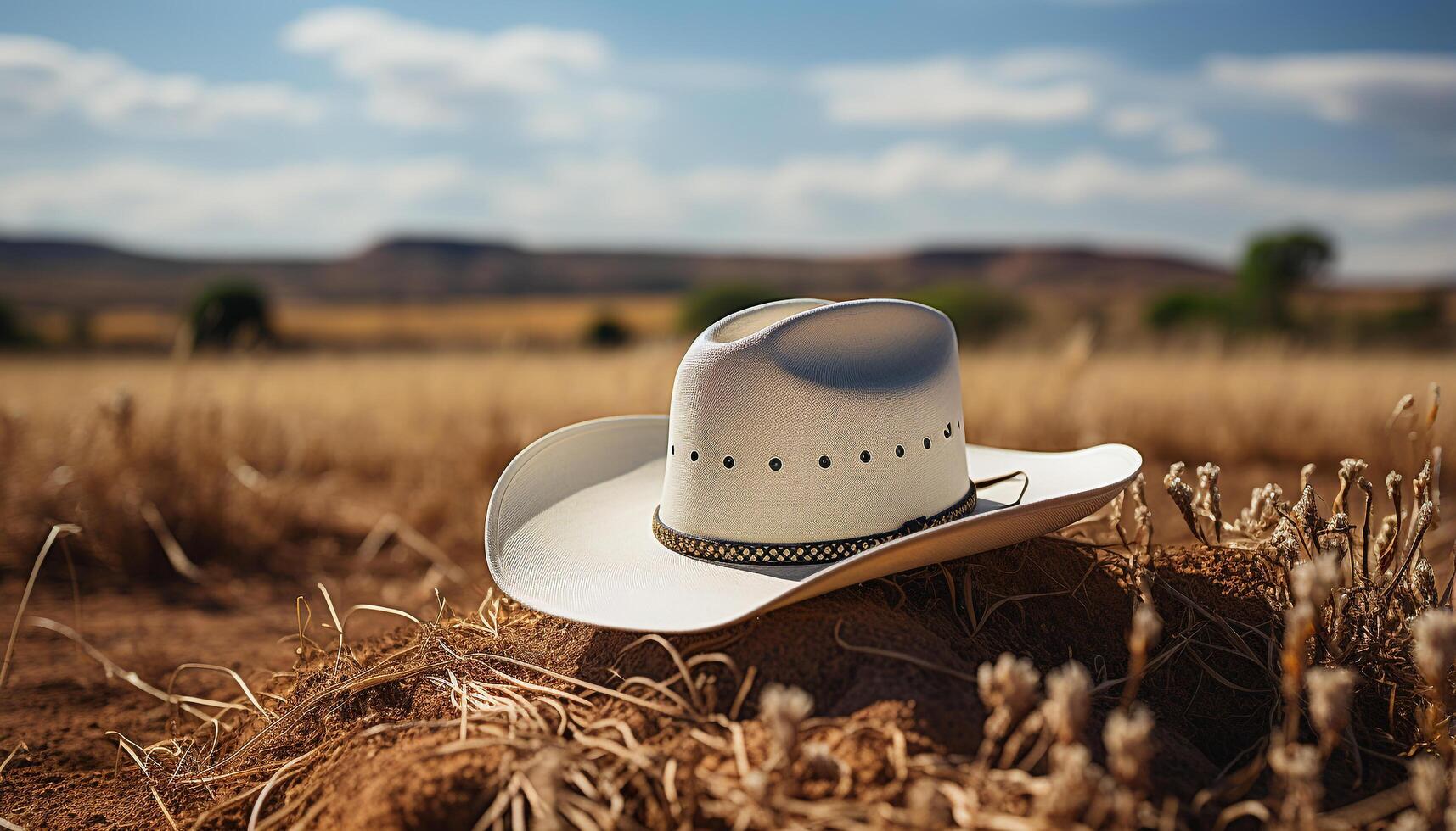AI generated A young farmer in straw hat enjoys the sunset generated by AI photo