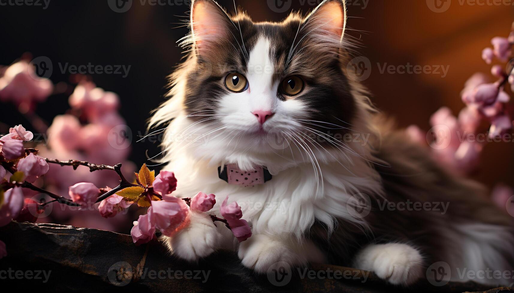 AI generated Cute kitten sitting outdoors, looking at camera in springtime generated by AI photo