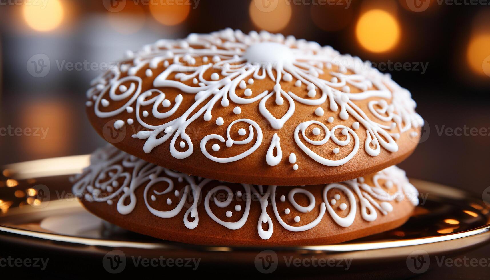 AI generated Homemade gourmet cookies on a plate, decorated with icing generated by AI photo