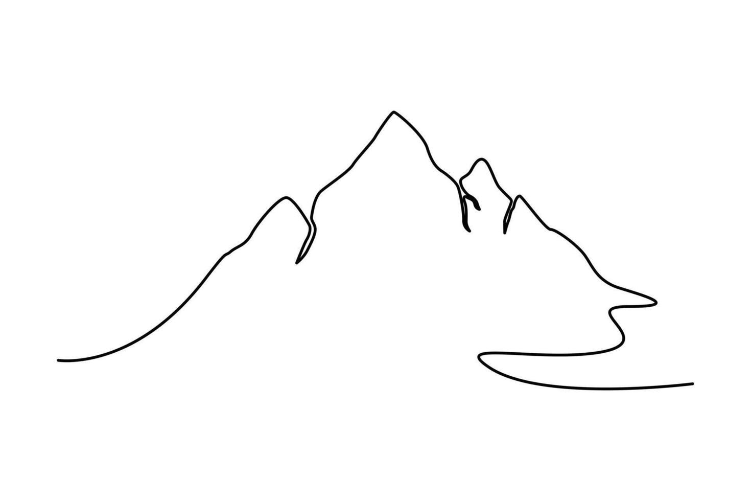 Continuous one-line mountain art . and outline nature landscape view single-line vector illustration.