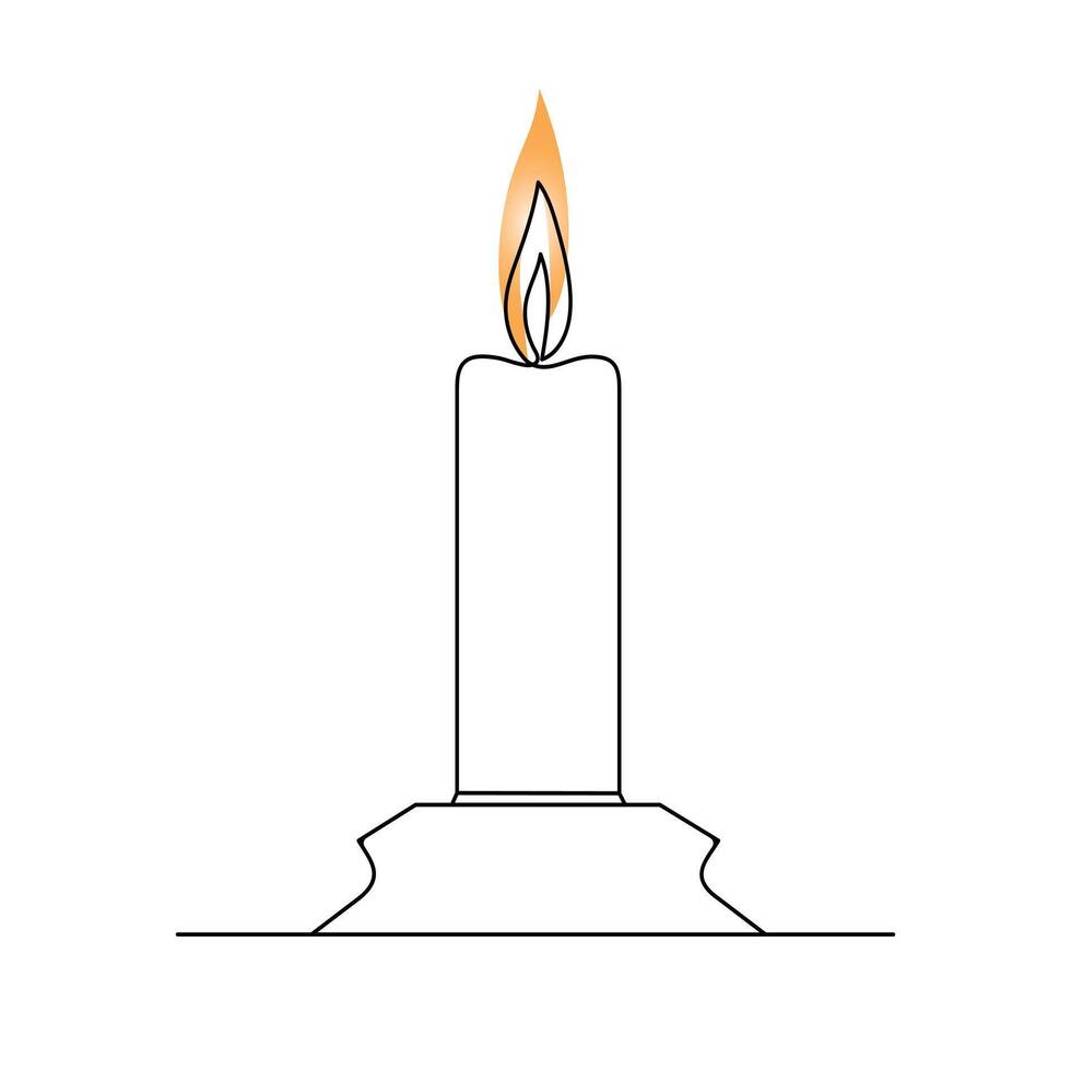 Continuous one-line candle art drawing and outline single-line vector art illustration