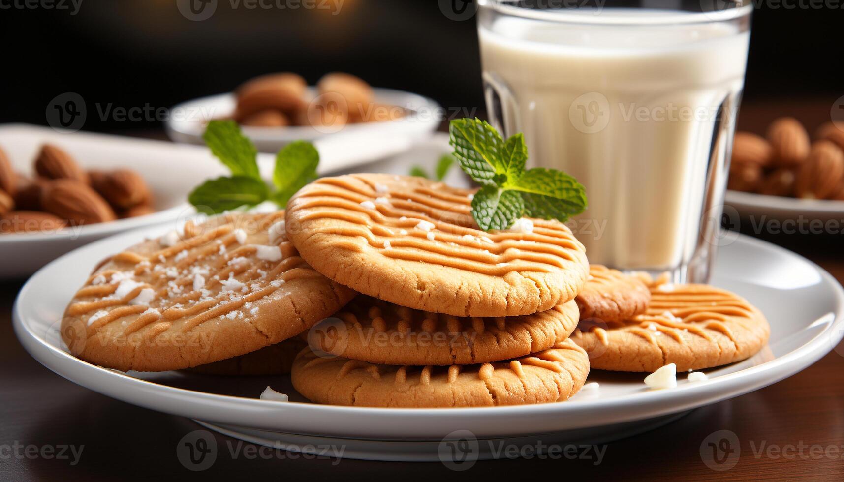 AI generated A plate of homemade chocolate chip cookies, a sweet indulgence generated by AI photo