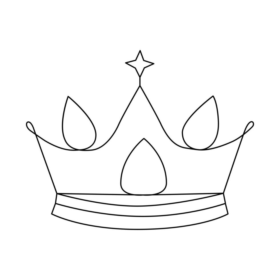 One-line continuous crown drawing and outline the crown symbol art of king and majesty vector illustration