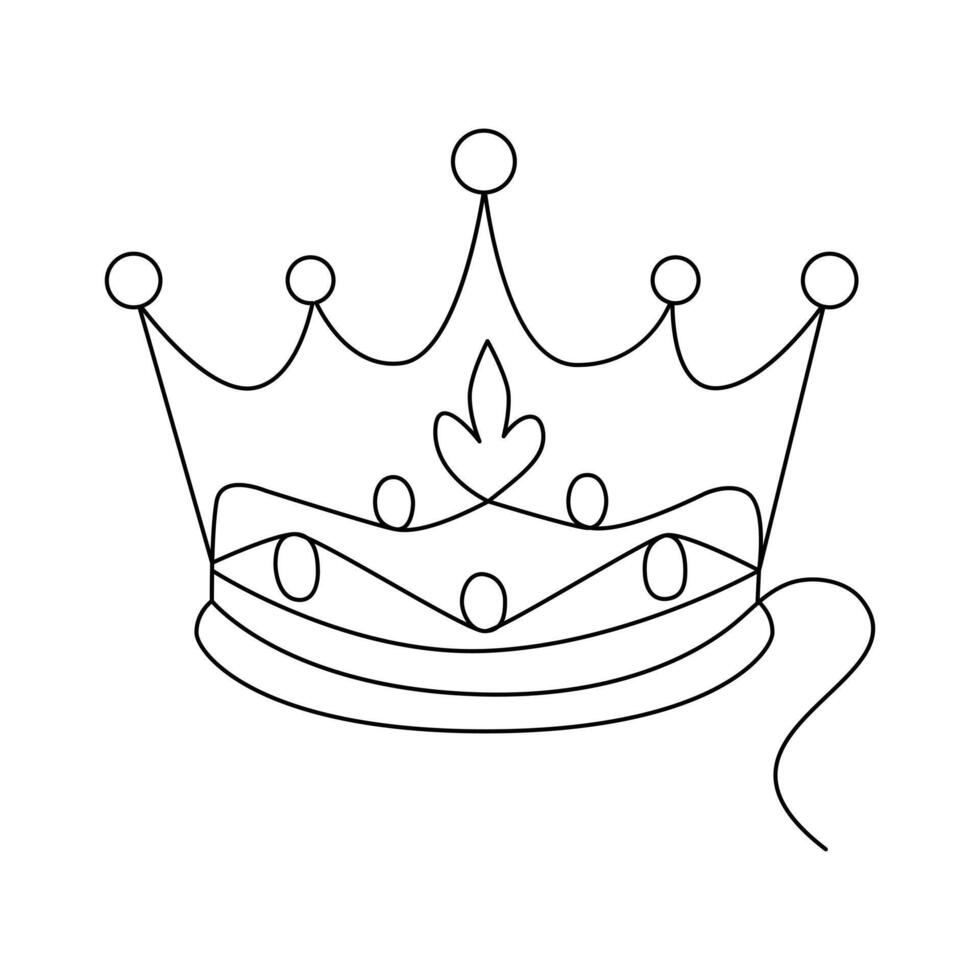 One-line continuous crown drawing and outline the crown symbol art of king and majesty vector illustration