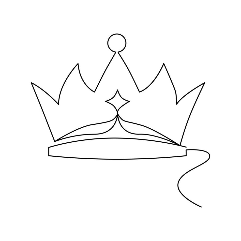 One-line continuous crown drawing and outline the crown symbol art of king and majesty vector illustration