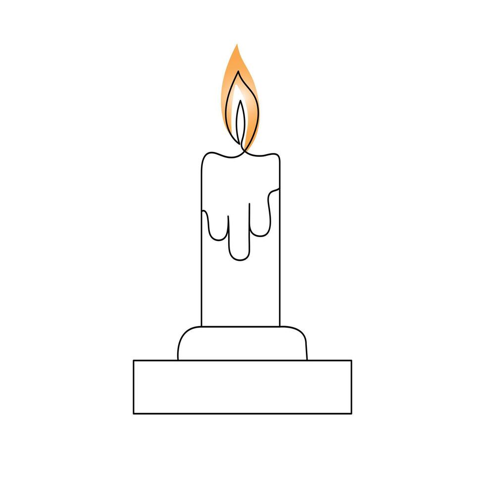 Continuous one-line candle art drawing and outline single-line vector art illustration