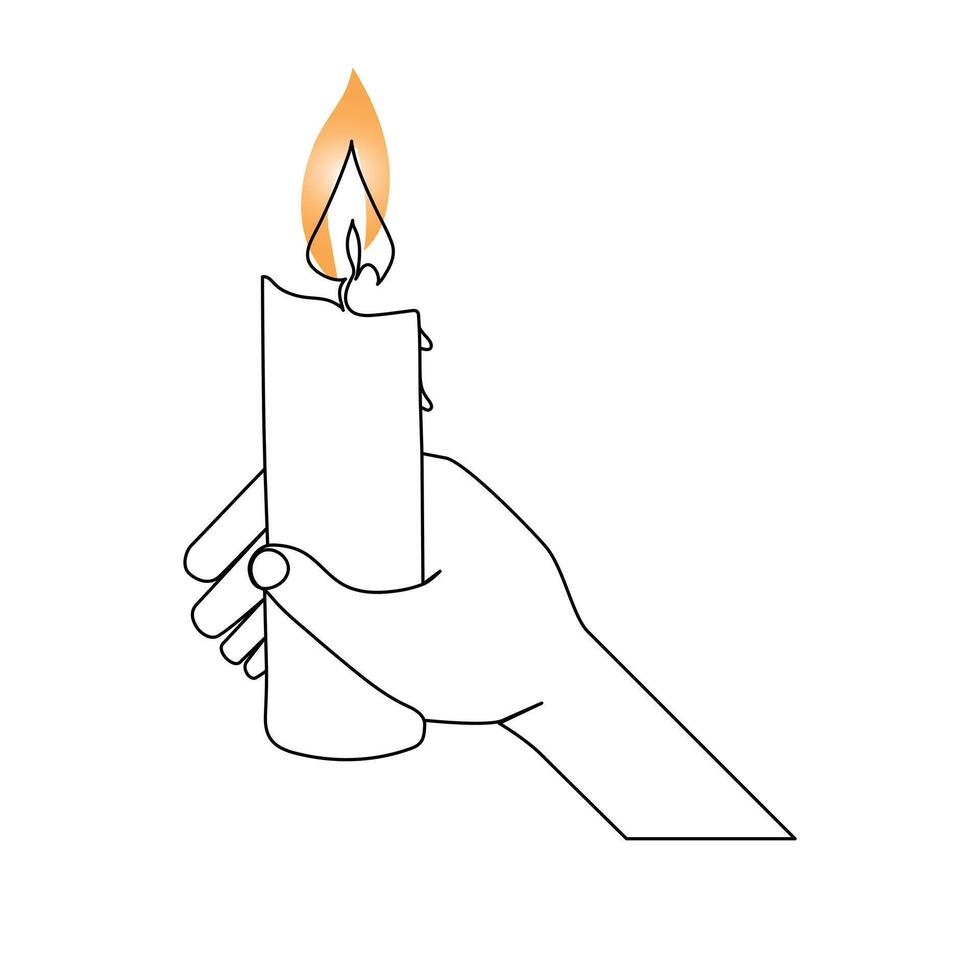 Continuous one-line candle art drawing and outline single-line vector art illustration