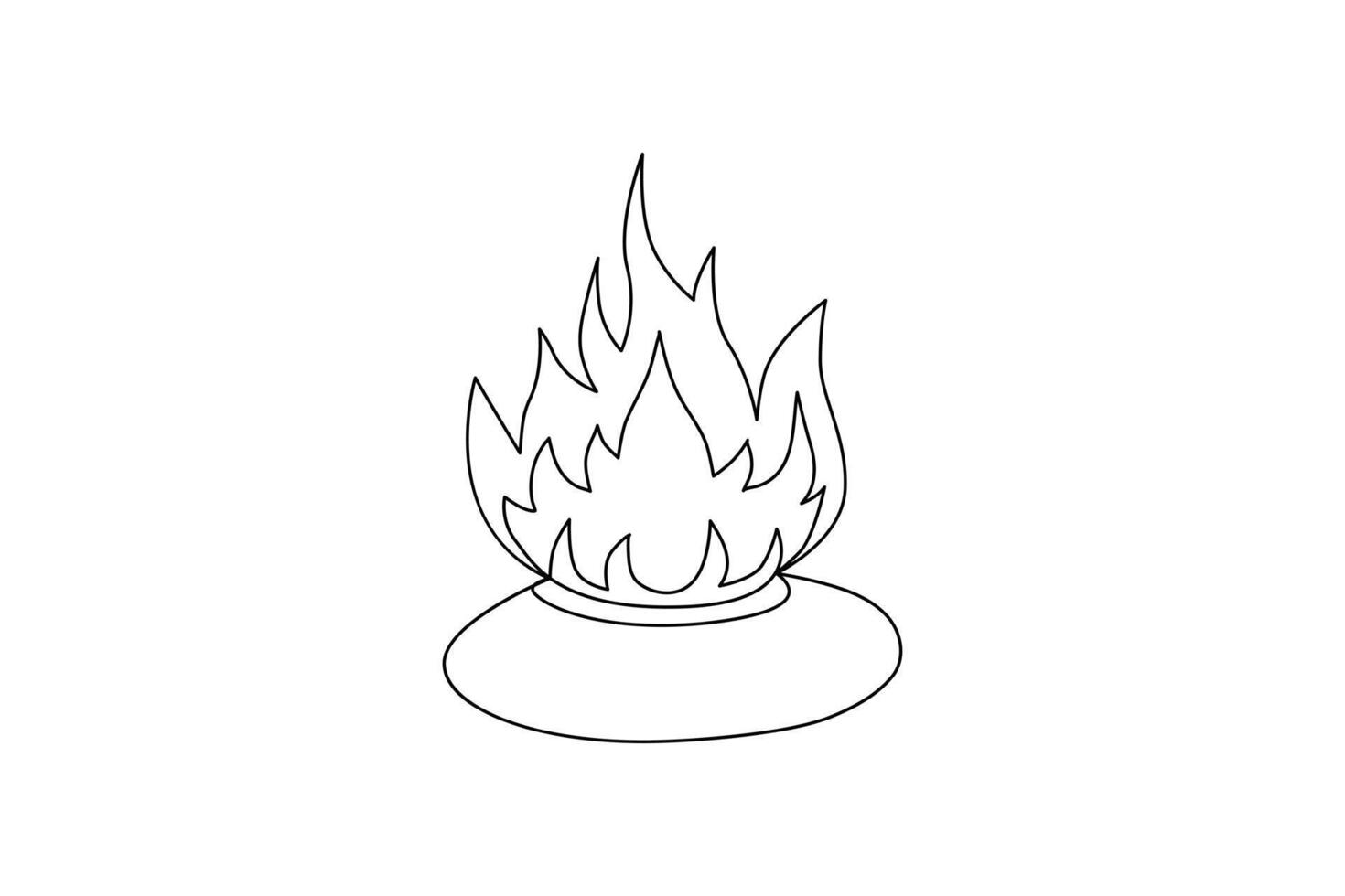 Continuous bonfire drawing, single-line art, and outline minimalistic style vector art illustration