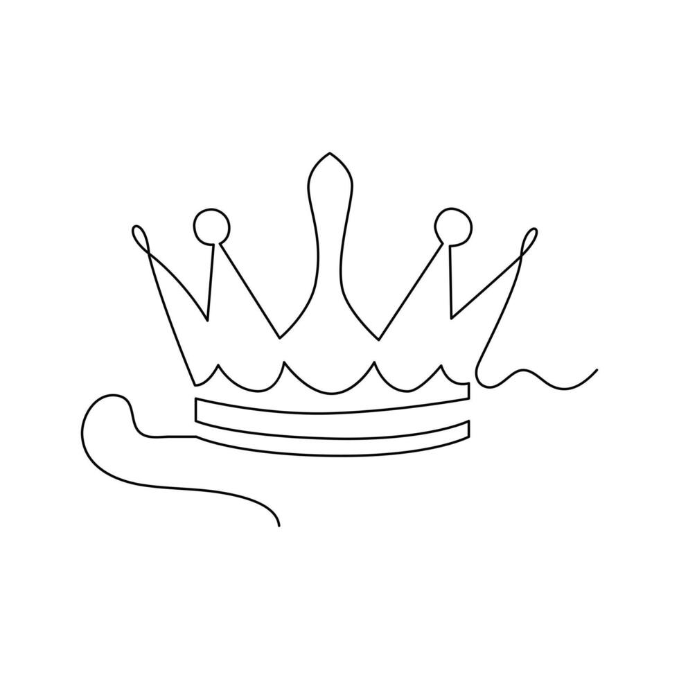 One-line continuous crown drawing and outline the crown symbol art of king and majesty vector illustration