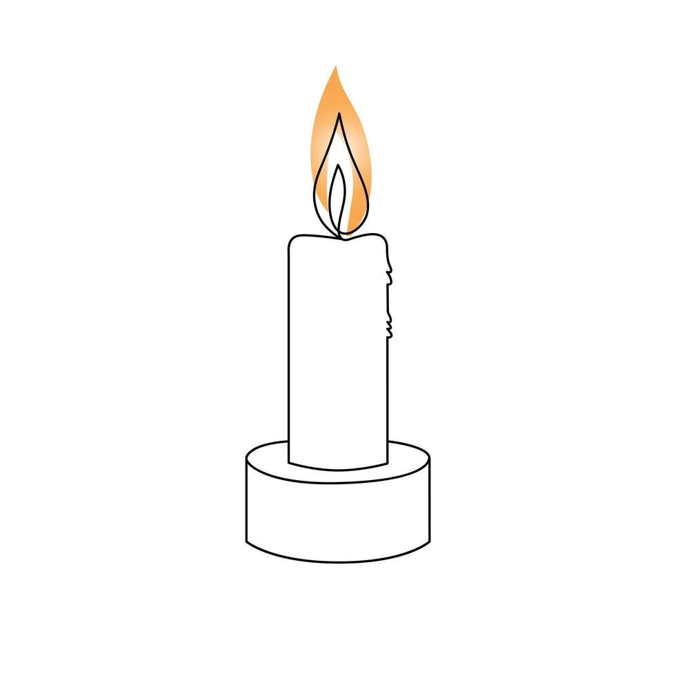 Continuous one-line candle art drawing and outline single-line vector art illustration