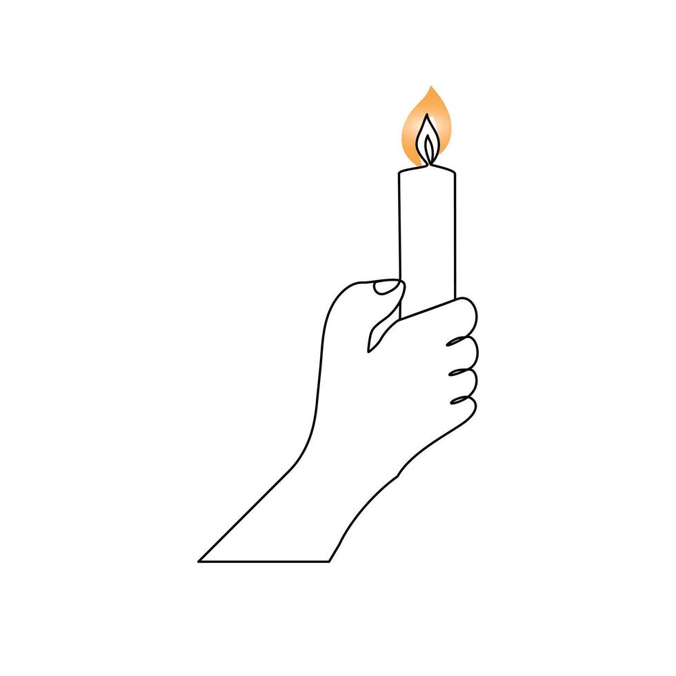 Continuous one-line candle art drawing and outline single-line vector art illustration
