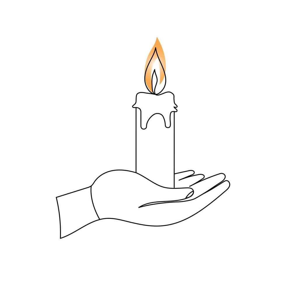 Continuous one-line candle art drawing and outline single-line vector art illustration