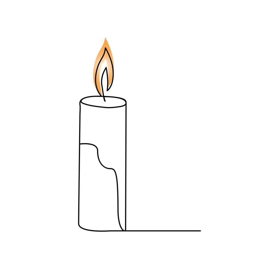 Continuous one-line candle art drawing and outline single-line vector art illustration
