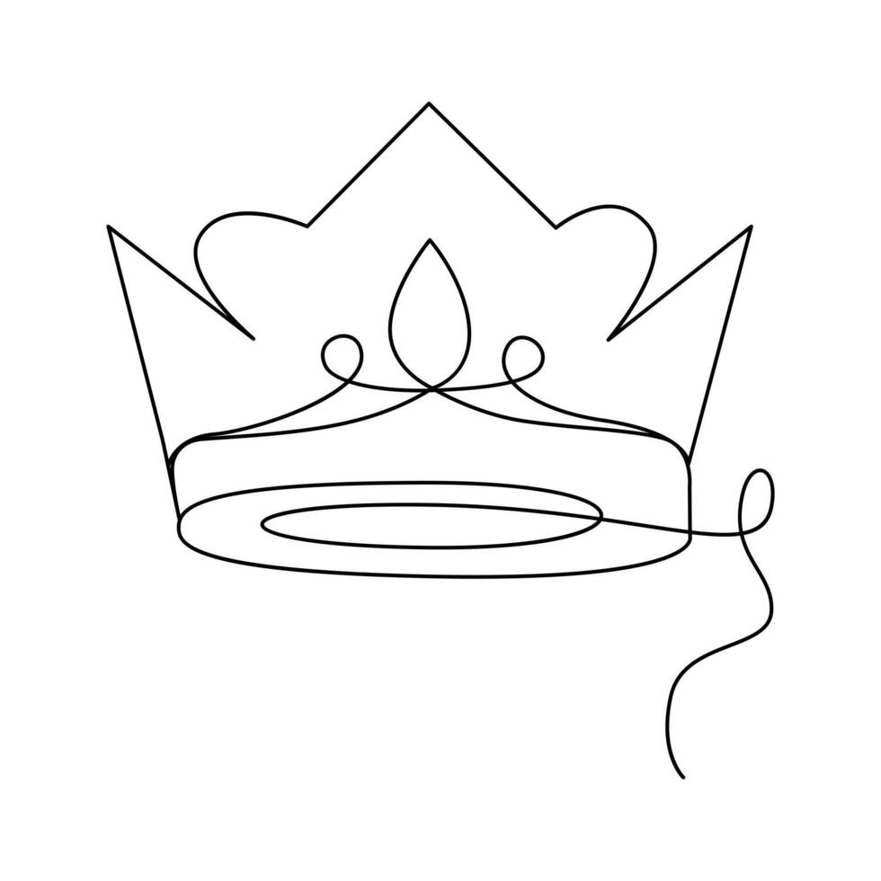 One-line continuous crown drawing and outline the crown symbol art of king and majesty vector illustration