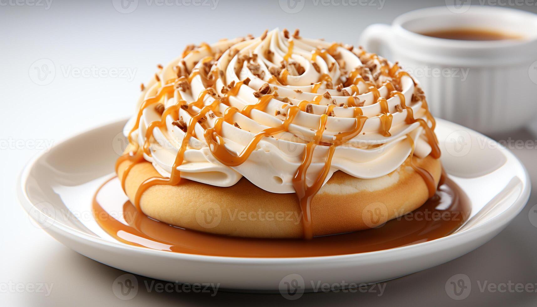 ai generado recién horneado panqueques con azotado crema y chocolate jarabe generado por ai foto