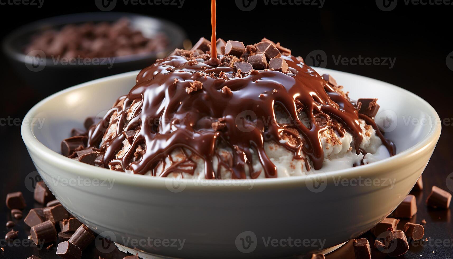 ai generado indulgente postre oscuro chocolate Dulce de azúcar en un de madera plato generado por ai foto