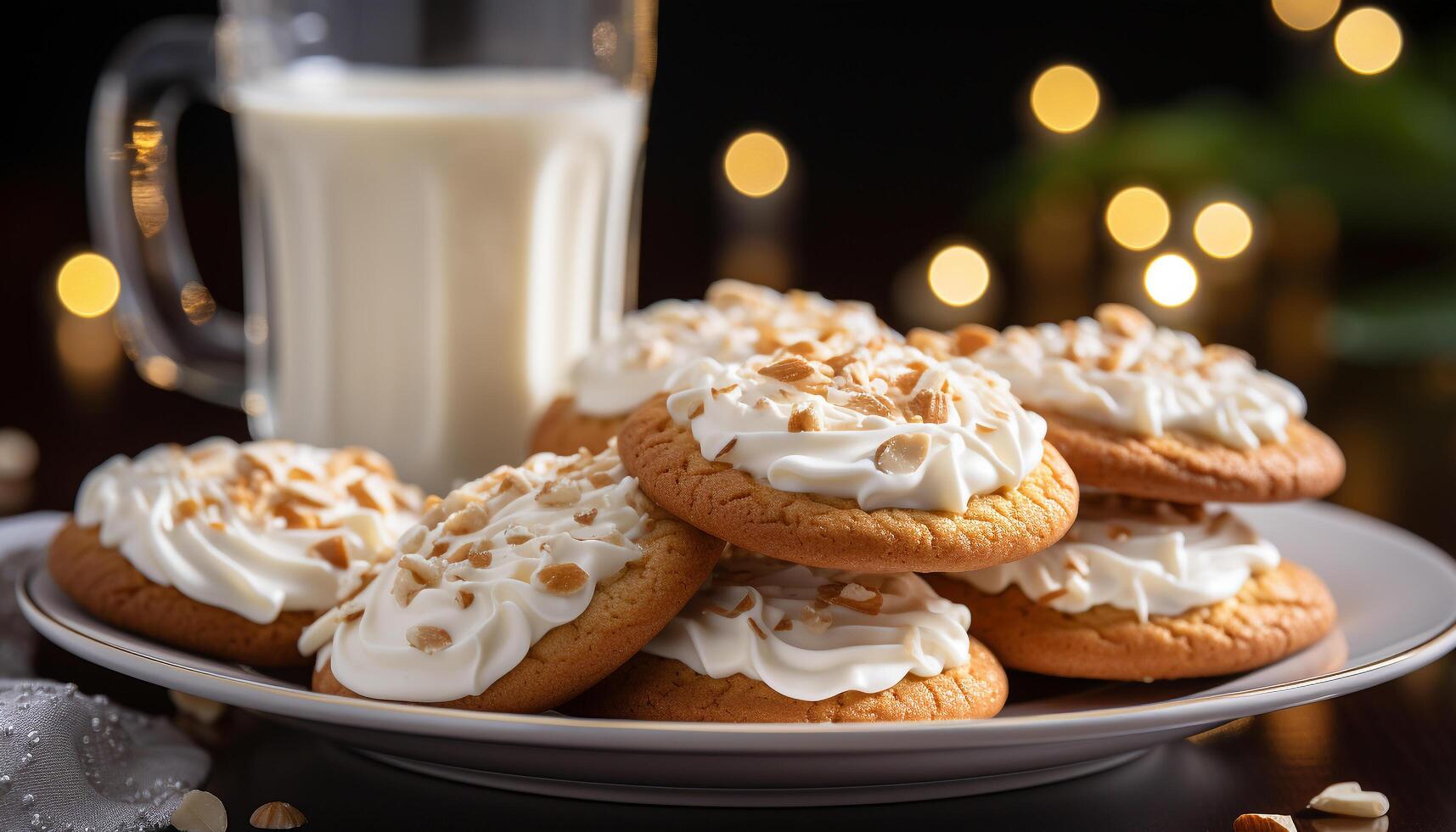 AI generated Freshly baked homemade chocolate cookies on a rustic wooden table generated by AI photo