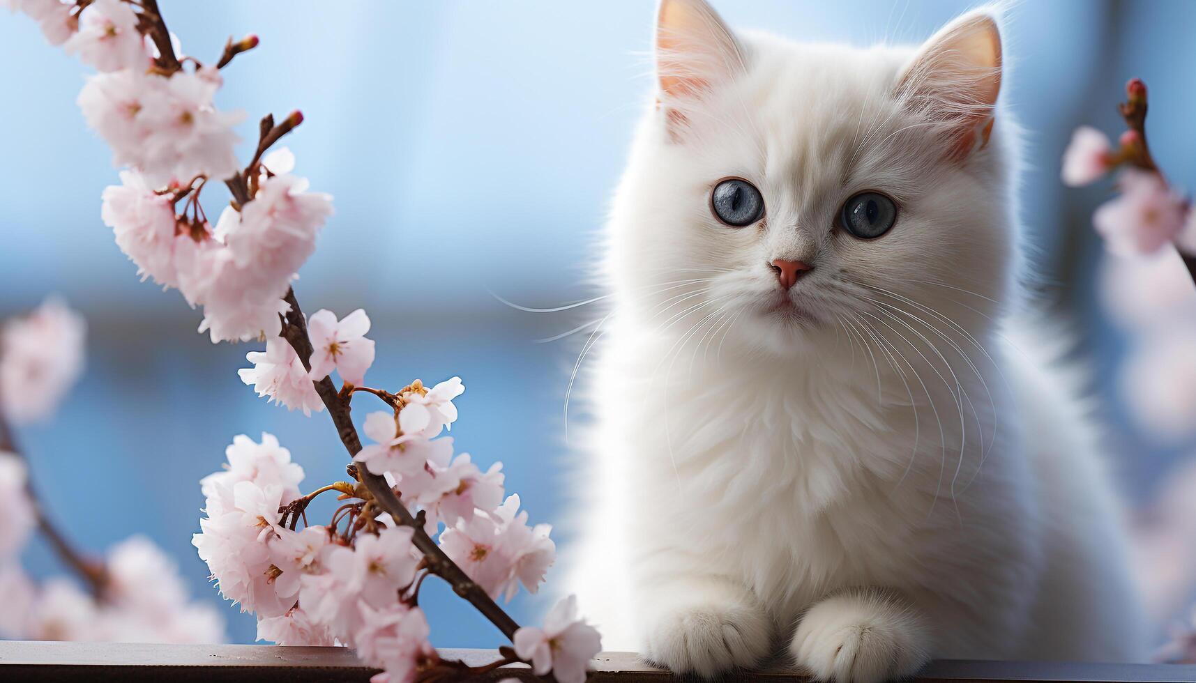 AI generated Cute kitten sitting on branch, looking at camera, indoors generated by AI photo