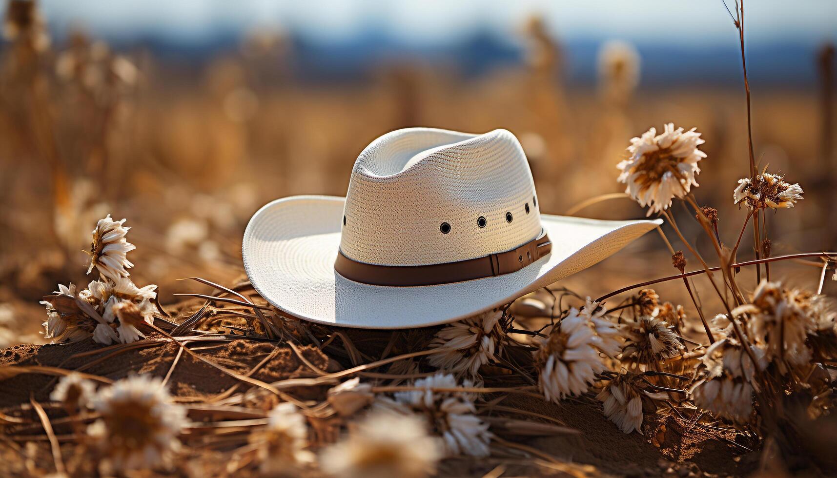 AI generated Young adults in straw hats enjoy nature tranquil beauty generated by AI photo