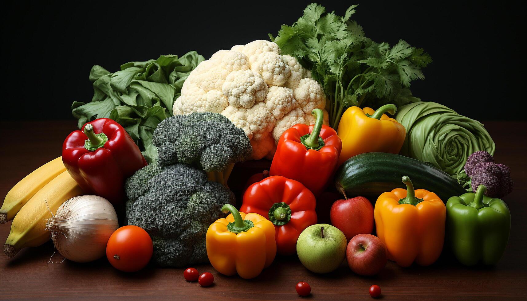 AI generated Fresh vegetables, healthy eating, organic salad, colorful variation on table generated by AI photo