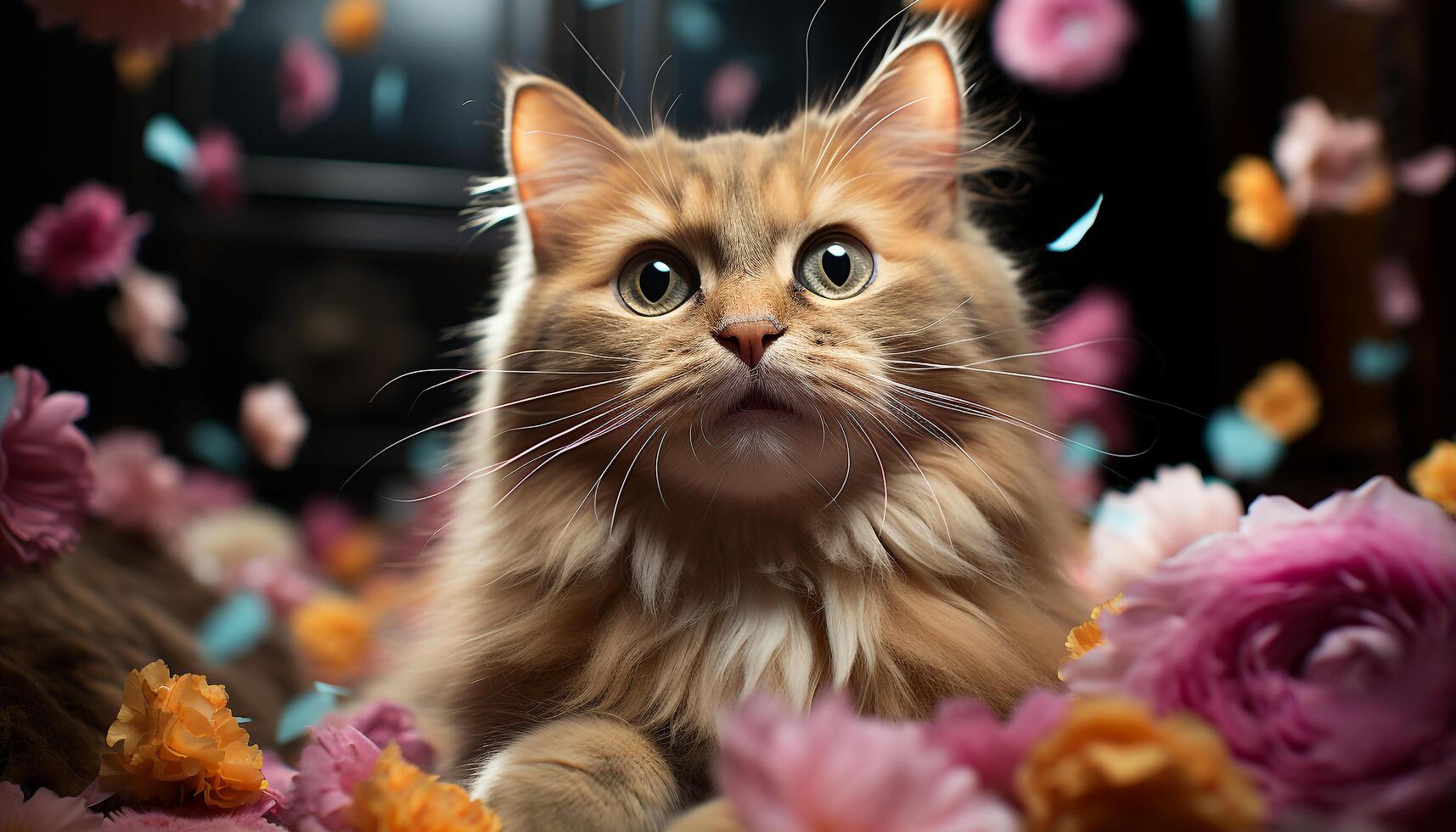AI generated Cute kitten sitting outdoors, looking at camera with curiosity generated by AI photo
