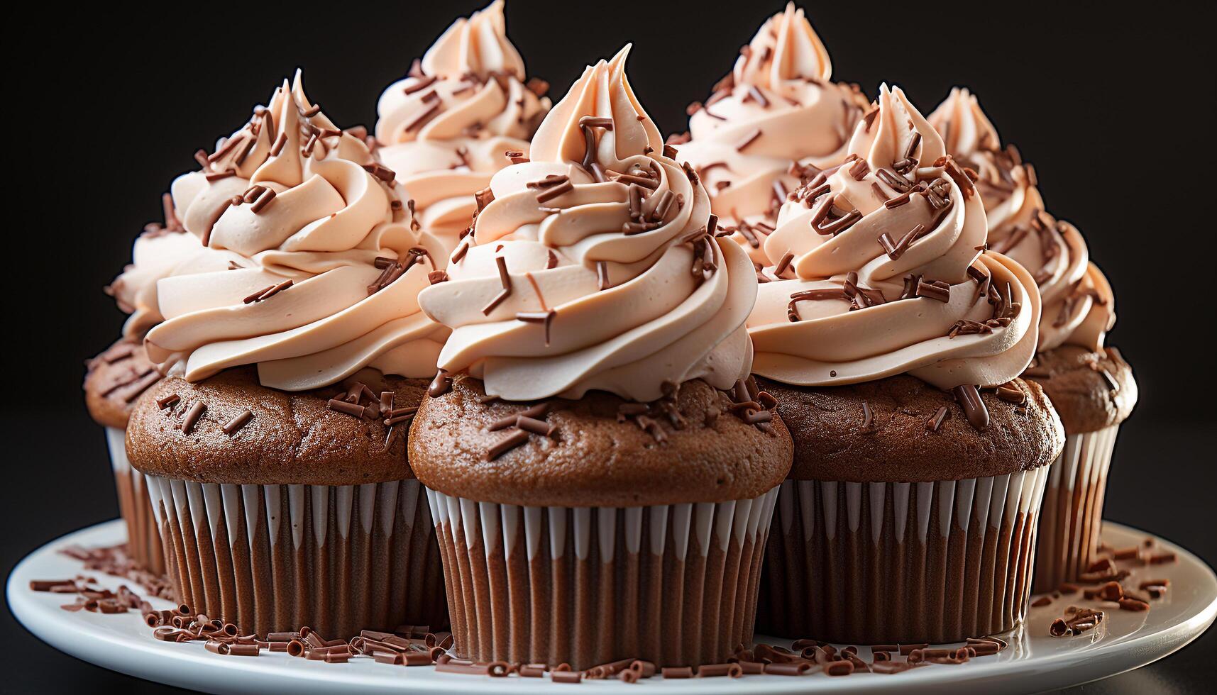 AI generated Homemade chocolate cupcake with creamy icing, a sweet indulgence generated by AI photo