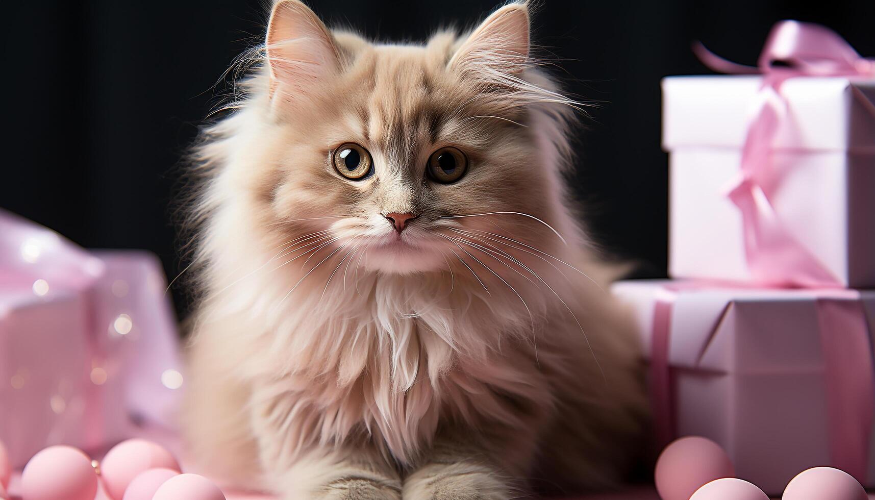 AI generated Cute kitten sitting, looking playful, staring at toy with curiosity generated by AI photo