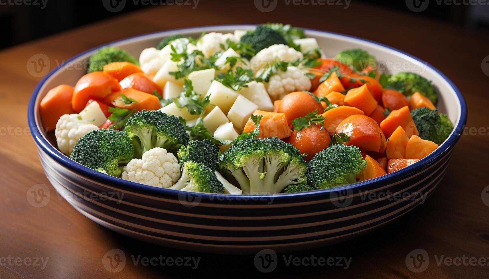 AI generated Healthy eating fresh vegetables, salad, cooked, steamed, organic, vegetarian meal generated by AI photo