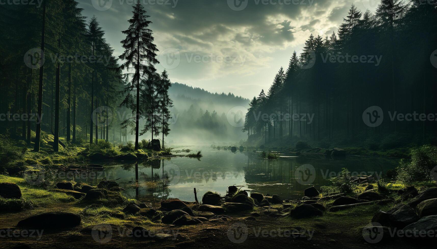 AI generated Tranquil scene majestic mountain peak reflects in serene pond generated by AI photo