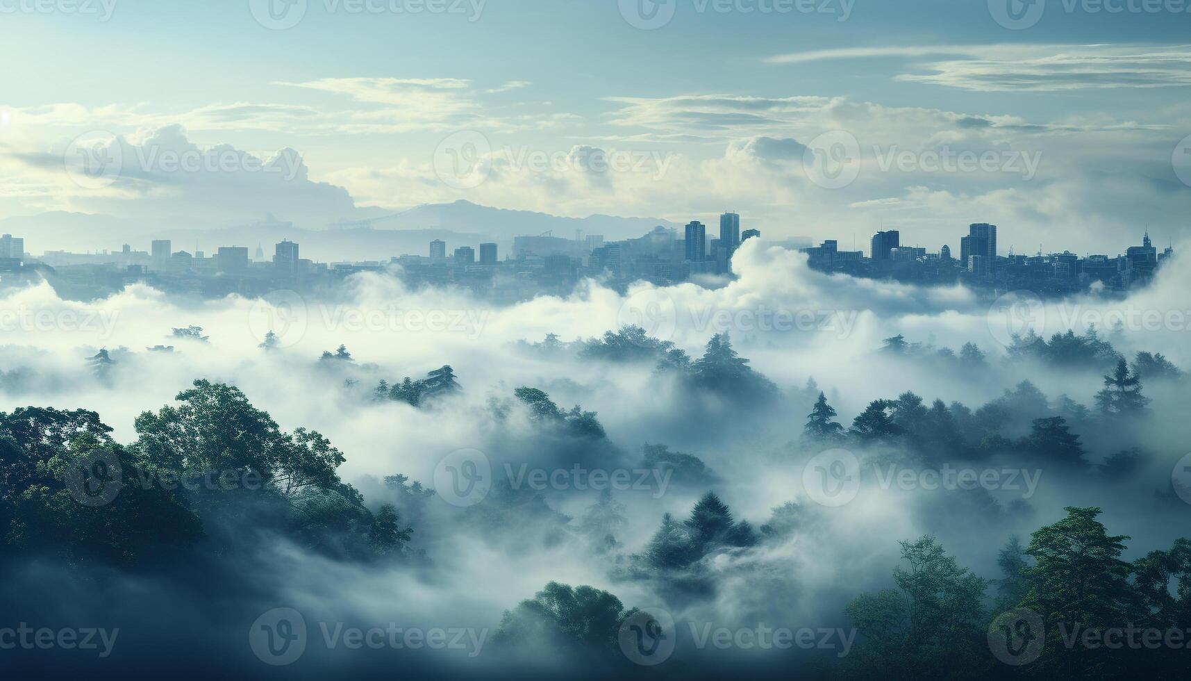 AI generated Silhouette of city skyline against blue sky, nature urban beauty generated by AI photo