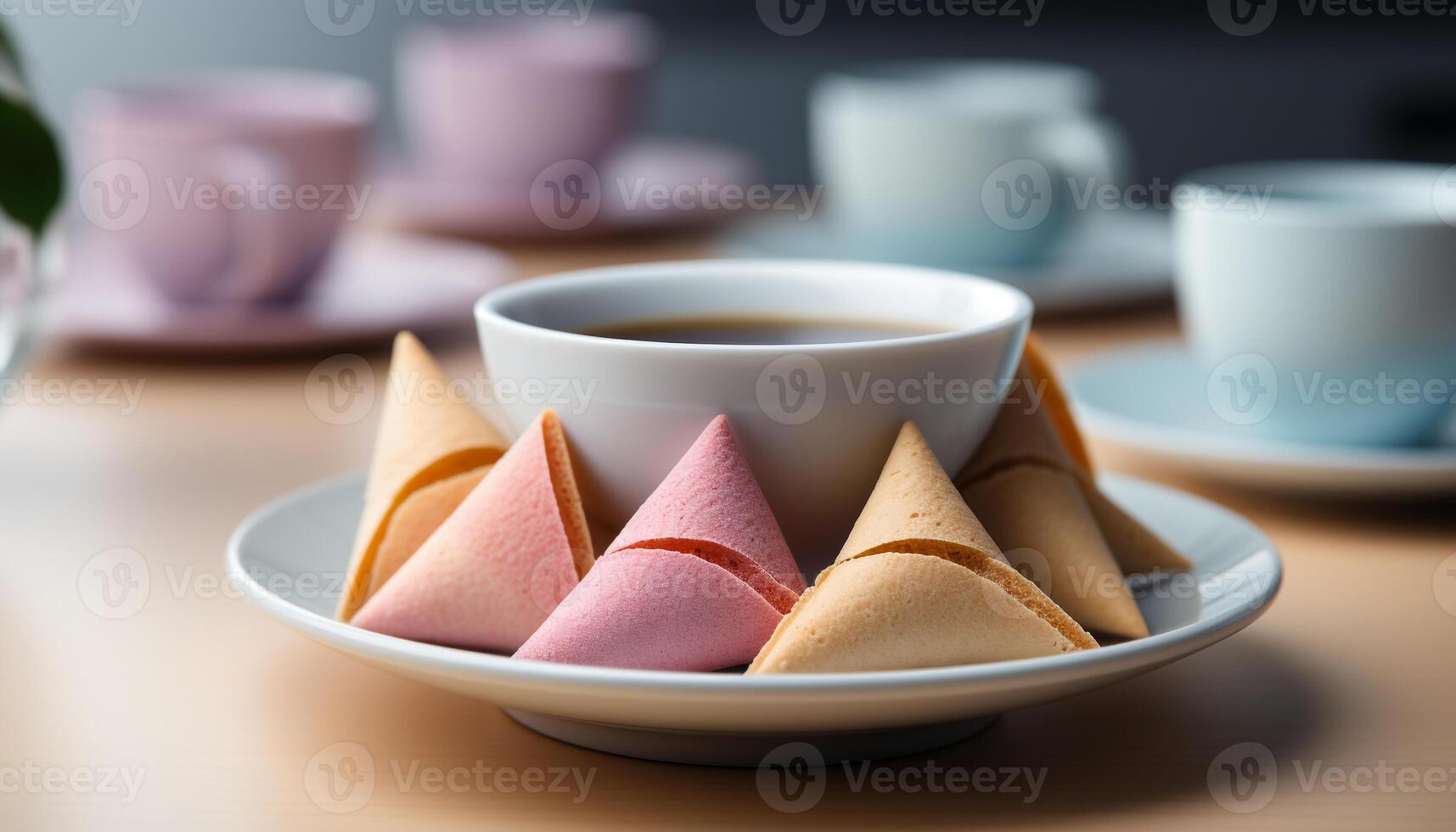 ai generado gastrónomo postre café taza, vajilla, lámina, chocolate, frambuesa, sano comiendo generado por ai foto