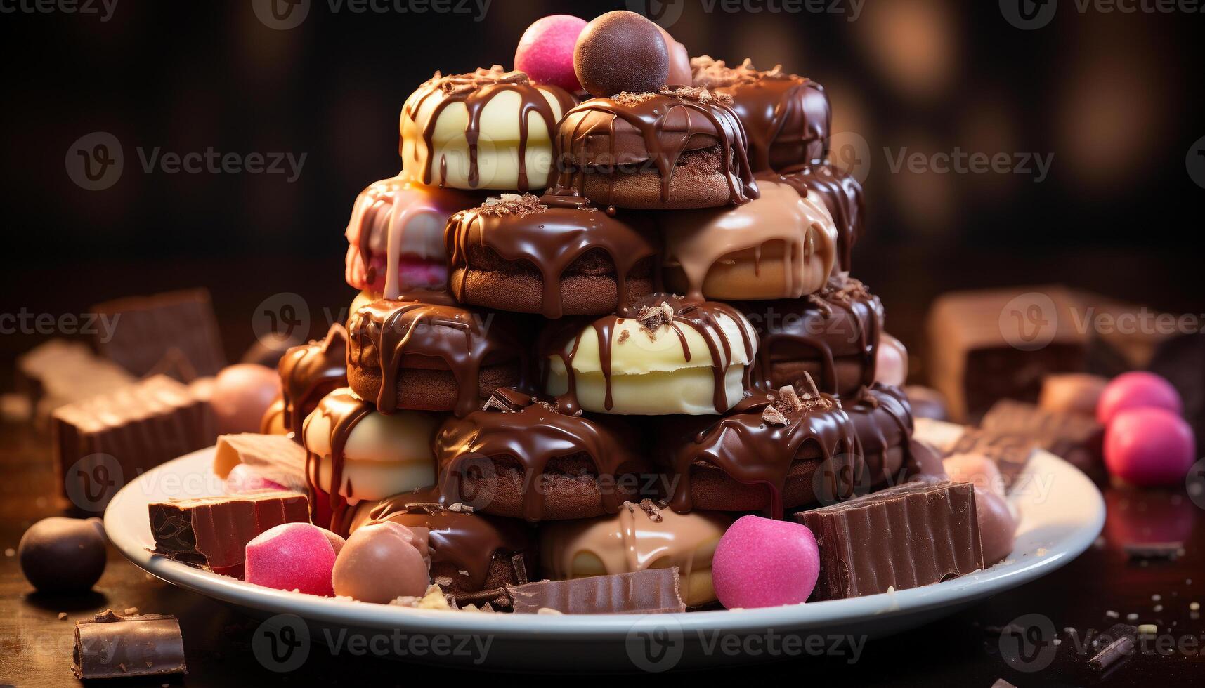 AI generated A decadent stack of homemade chocolate truffles on a plate generated by AI photo