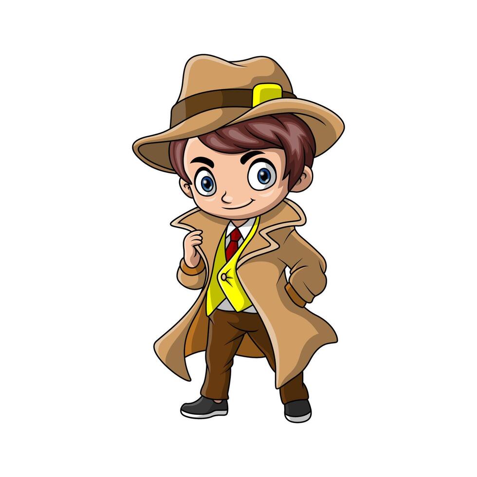 Cute detective boy cartoon on white background vector