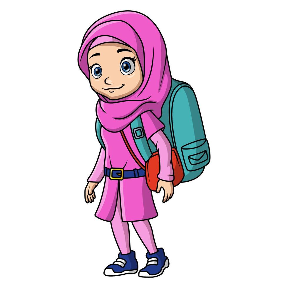 Cute explorer muslim girl cartoon vector