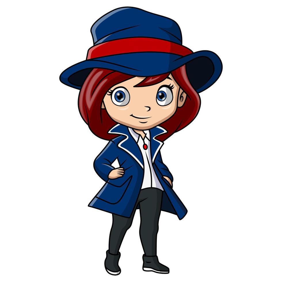 Cute detective girl cartoon on white background vector