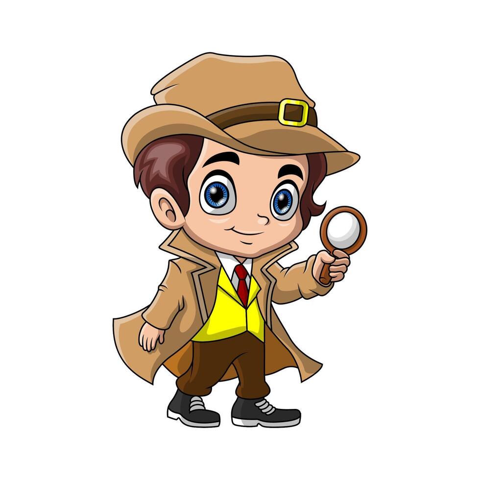 linda detective chico dibujos animados en blanco antecedentes vector