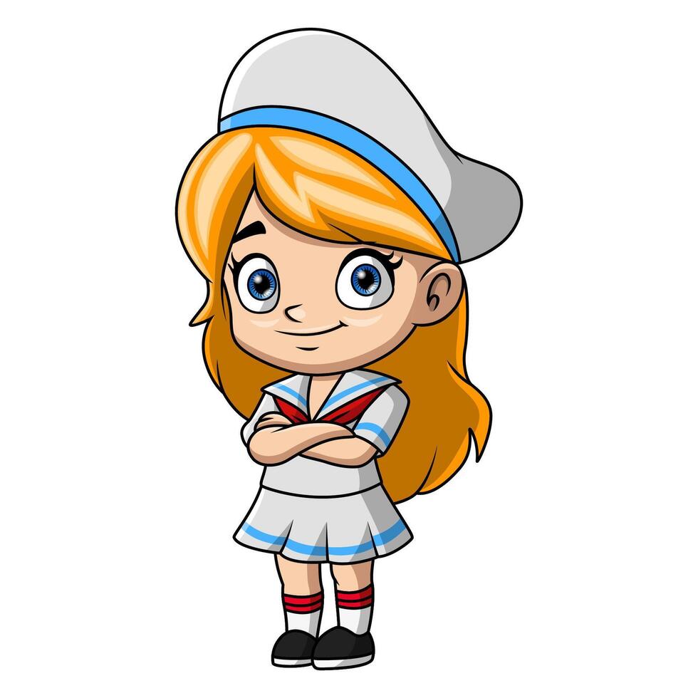 linda pequeño niña dibujos animados vistiendo marinero uniforme vector
