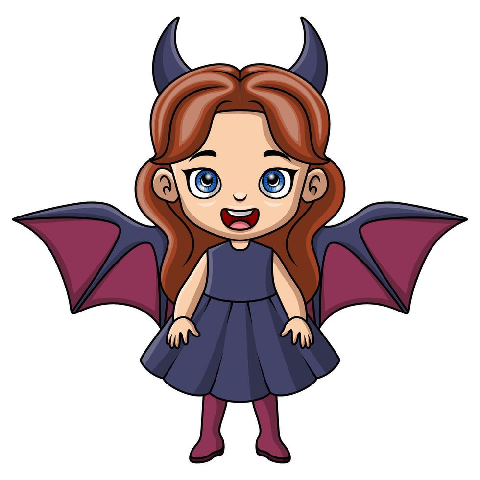 Cute little girl cartoon wearing halloween bat costume vector