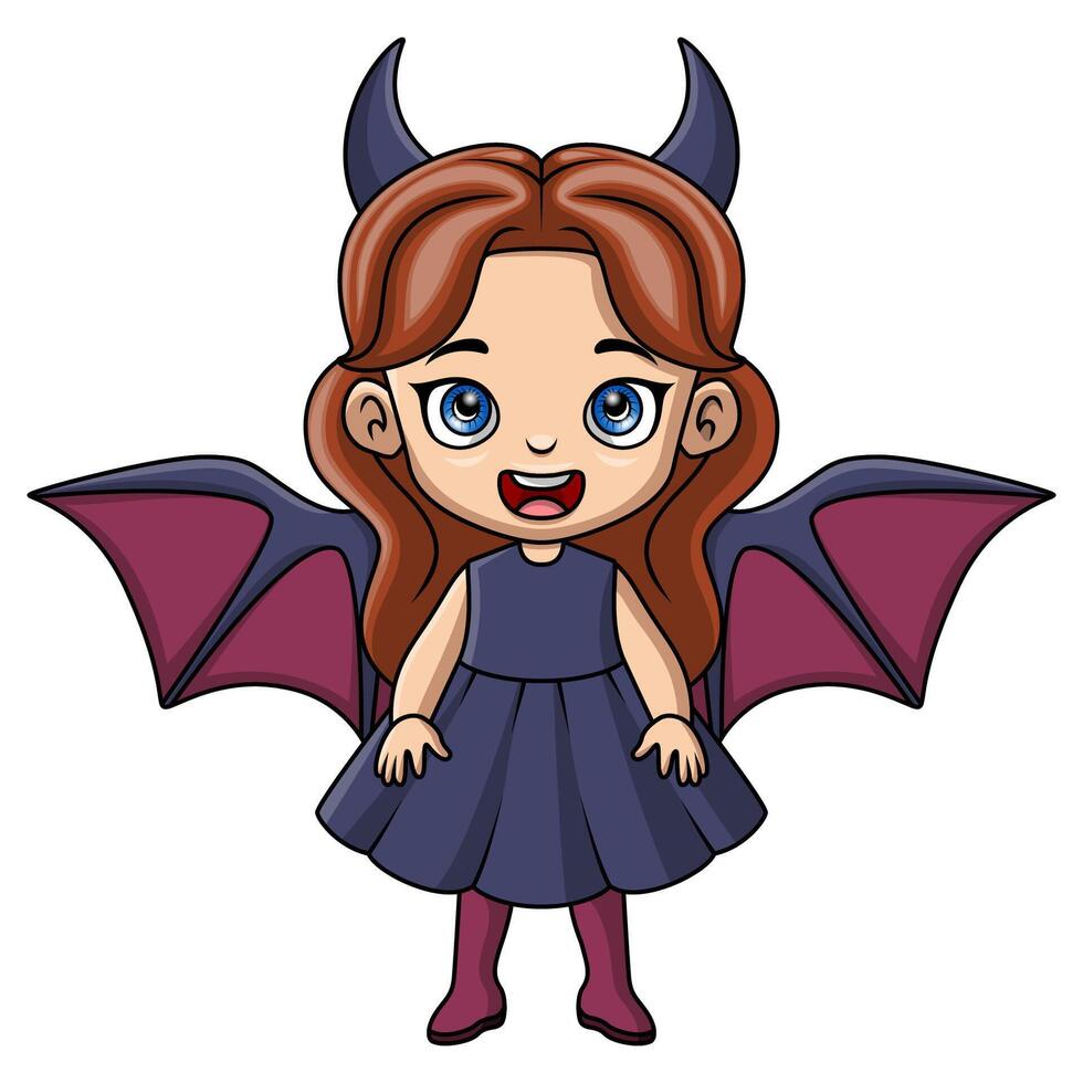 Cute little girl cartoon wearing halloween bat costume vector