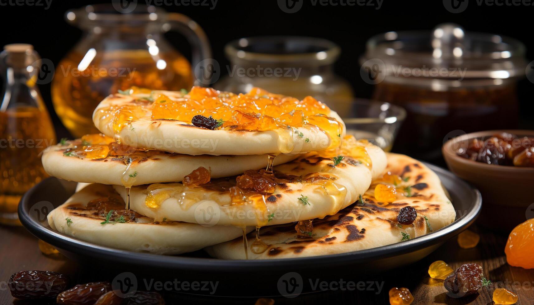 AI generated Freshness and sweetness on a homemade pancake stack generated by AI photo