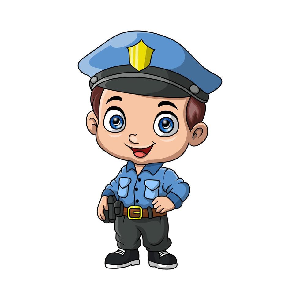 Cute police boy cartoon on white background vector