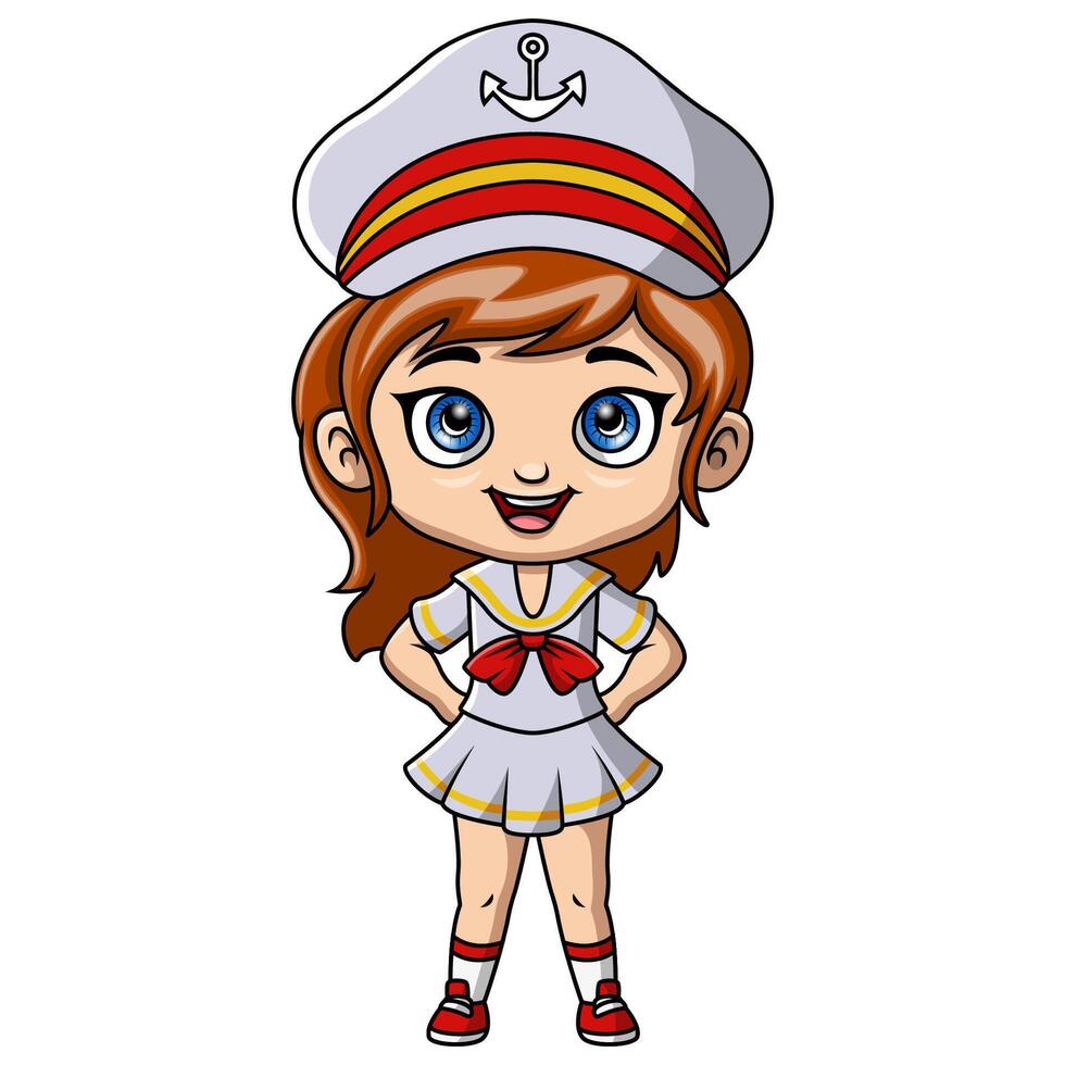 linda pequeño niña dibujos animados vistiendo marinero uniforme vector