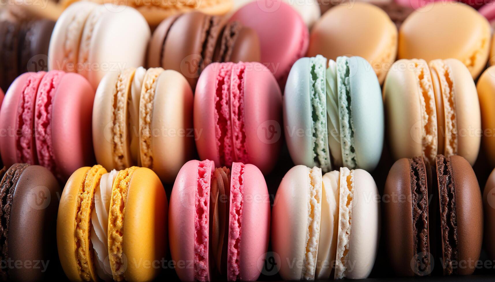 AI generated A colorful stack of macaroons, a French gourmet indulgence generated by AI photo