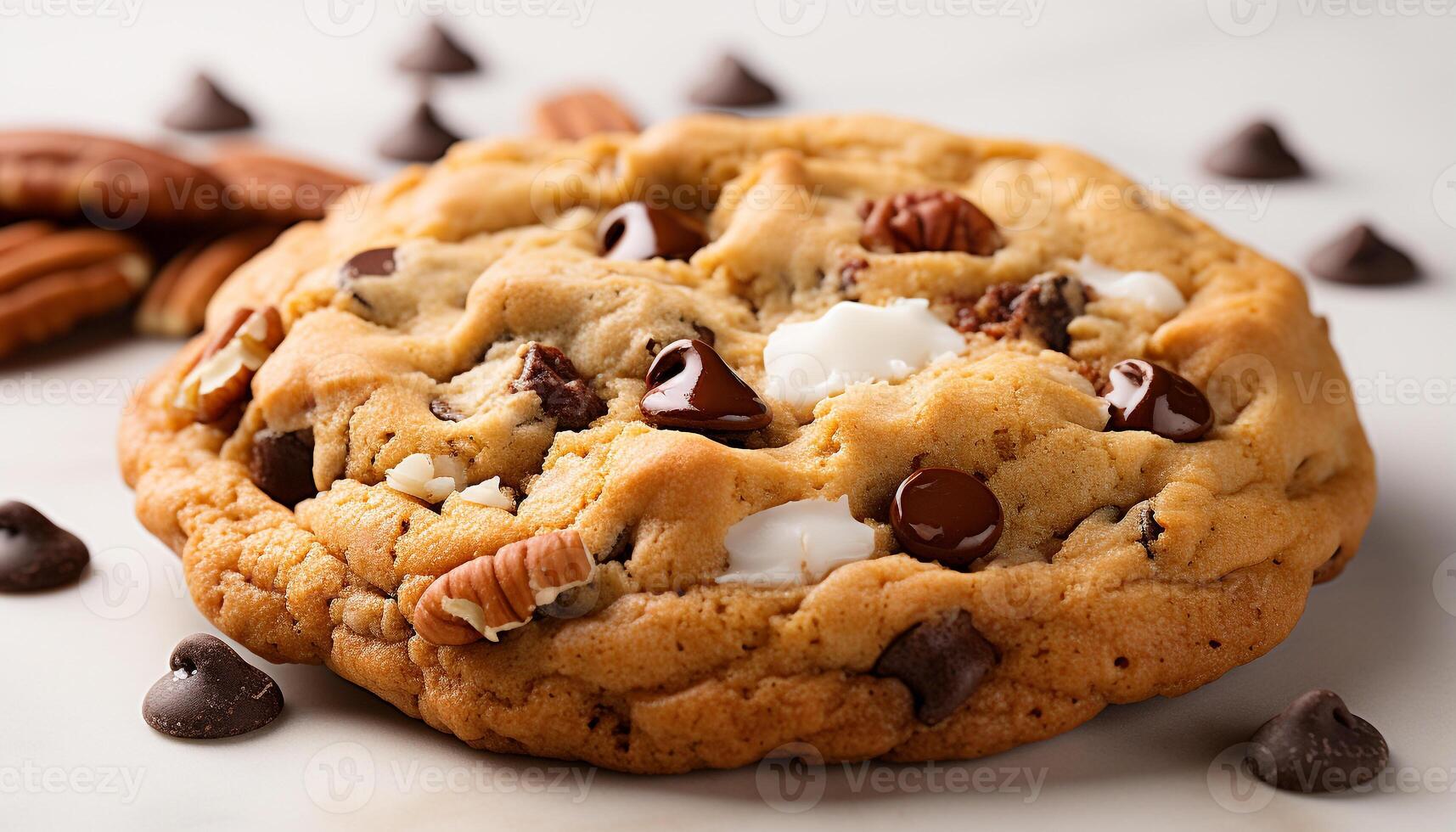 AI generated Homemade chocolate chip cookies, a tempting indulgence on a plate generated by AI photo