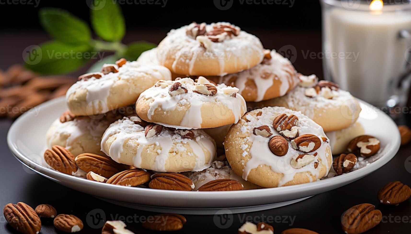 ai generado recién horneado chocolate almendra Galleta en rústico de madera mesa generado por ai foto