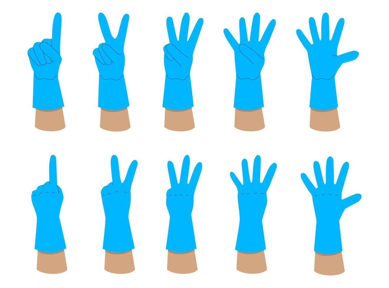 Vector hands in blue gloves with folded fingers