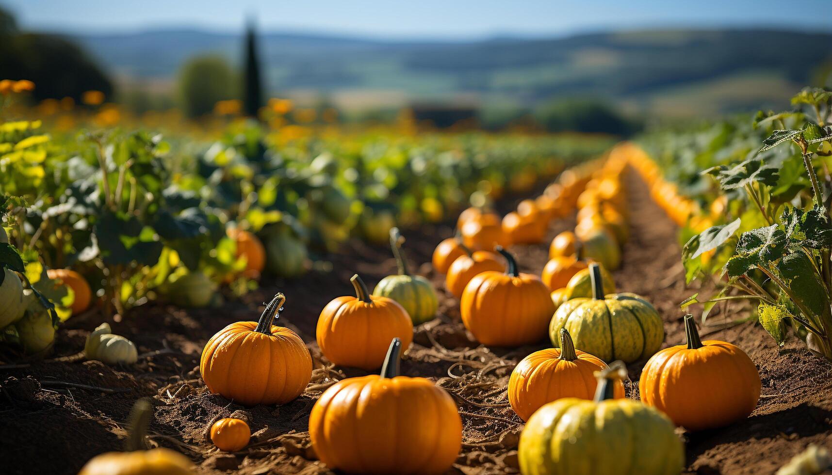 AI generated Autumn harvest pumpkin, gourd, squash nature vibrant celebration generated by AI photo